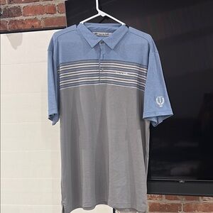 Travis Mathew Blue and Gray Striped Polo